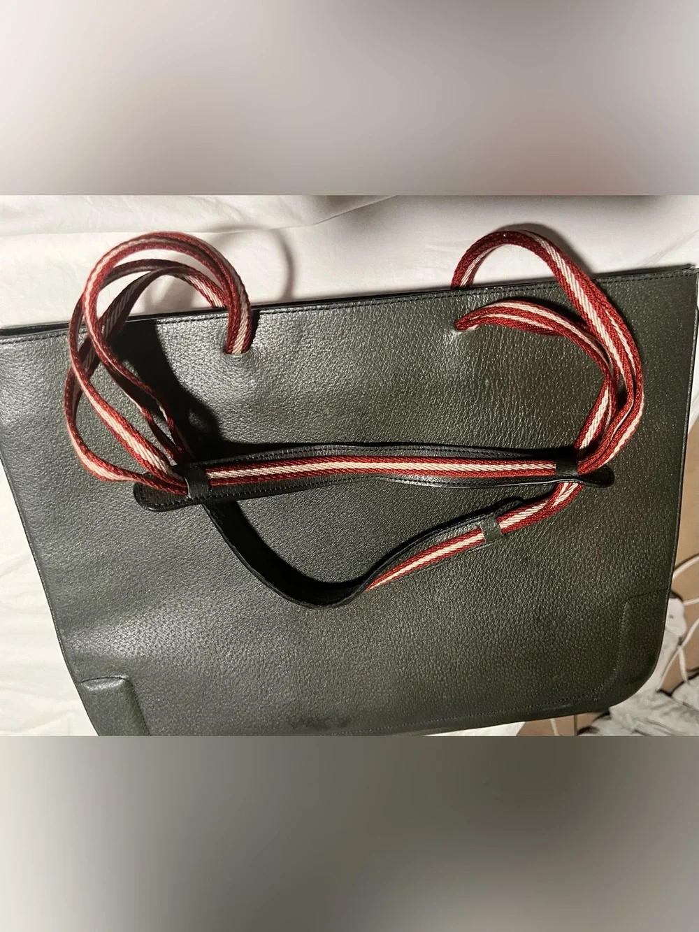 Bally Black Leather Tote Bag with Red Strap Accents